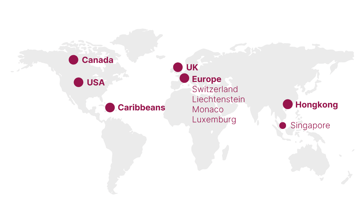 World map with offshore banks